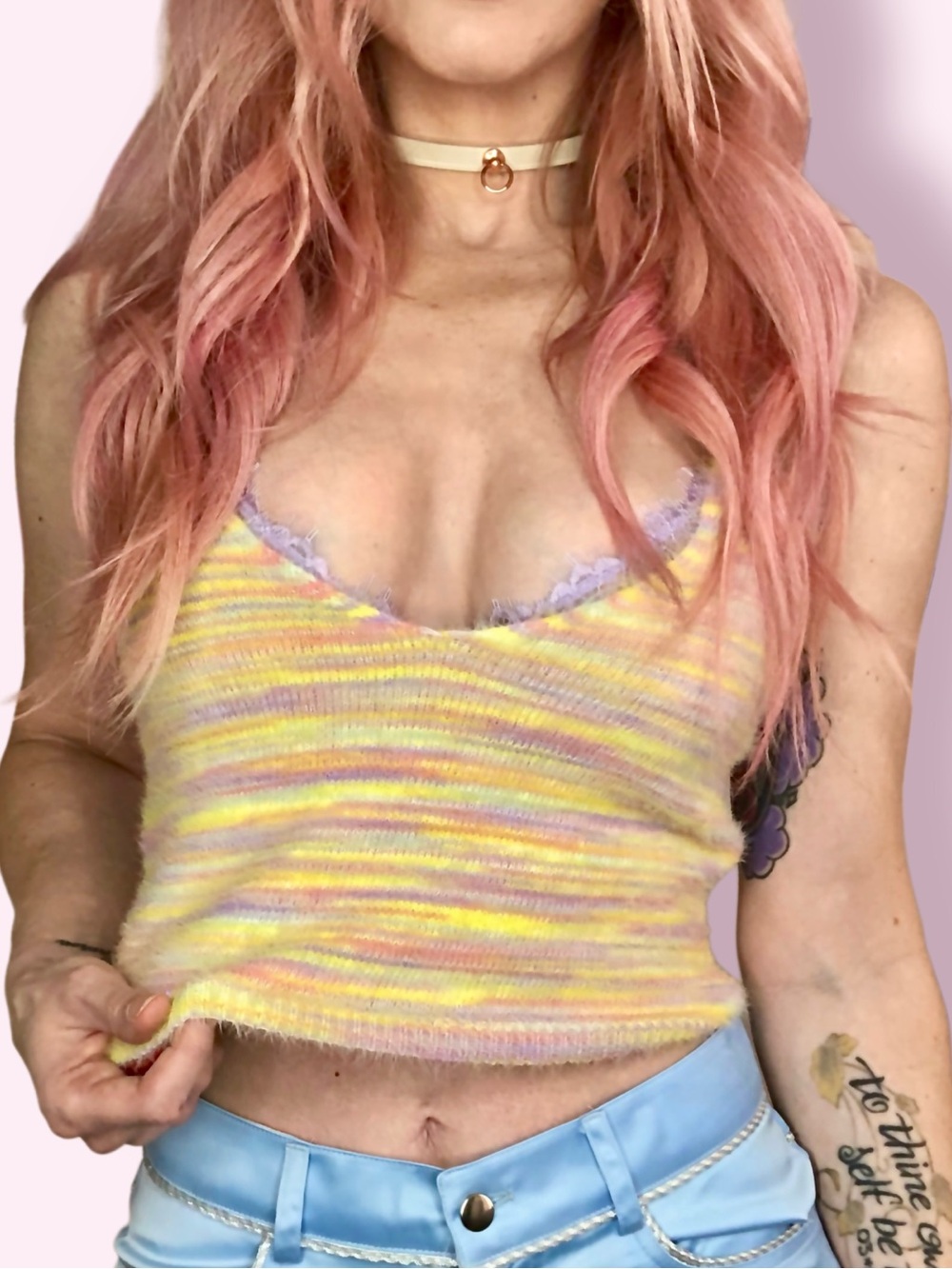Sugar Thrillz Candy Rain Crop Top NWT S Pastel Multicolor Fuzzy Knit Tank Y2K